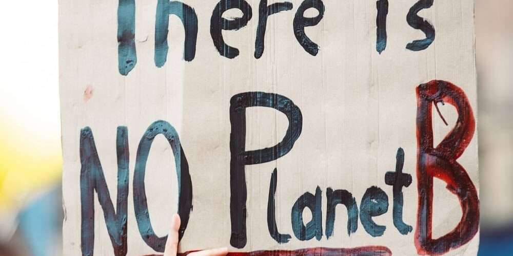 Cartello con scritta There Is No Planet B utilizzato per sensibilizzare sui cambiamenti climatici