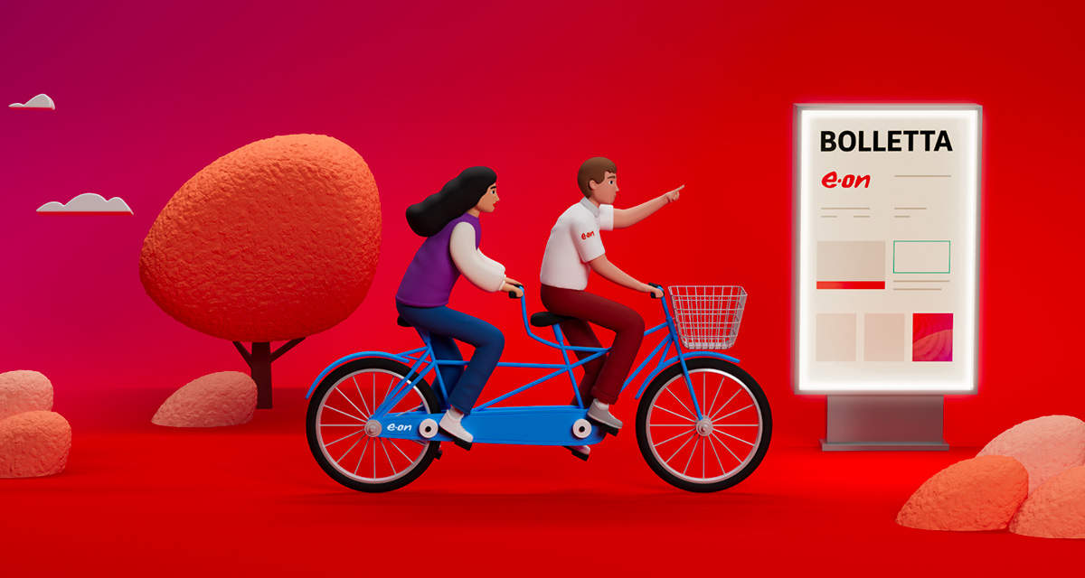 Illustrazione di una coppia in tandem per la nuova bolletta della luce e del gas