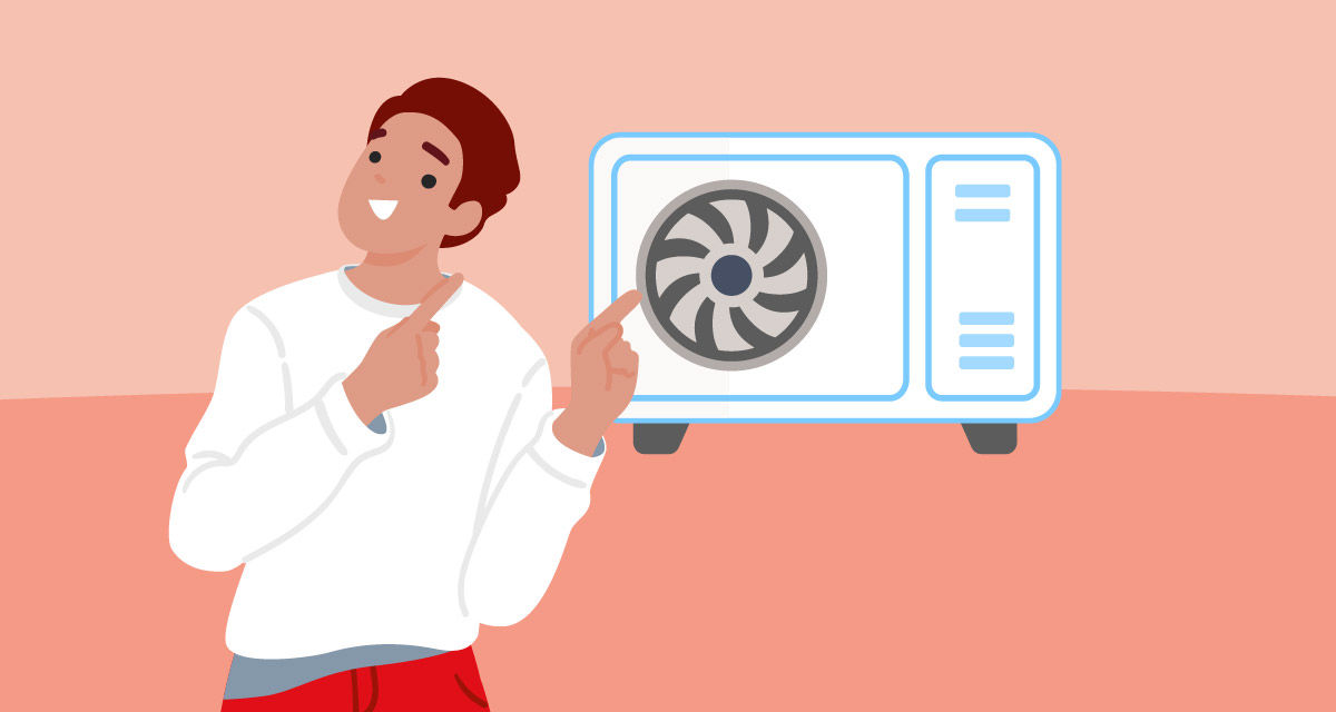 Illustrazione di una pompa di calore, che insieme a una caldaia a condensazione può integrarsi in un sistema ibrido